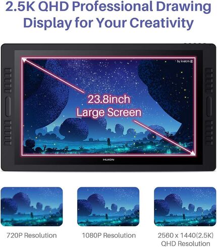 Huion Kamvas Pro 24 2.5k QHD Drawing Tablet مع شاشة ، شاشة رسم زجاجية مكافحة للوحد مع 20 مفتاحًا صريحًا ، شريطًا مزدوجًا لللمس ، مفتاح Keydial Remote Bluetooth قابل للبرمجة ، 23.8 بوصة in Saudi Arabia