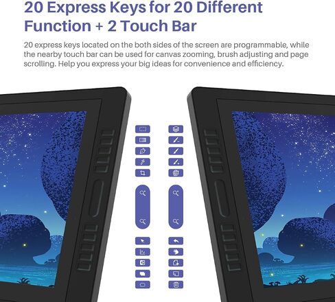 Huion Kamvas Pro 24 2.5k QHD Drawing Tablet مع شاشة ، شاشة رسم زجاجية مكافحة للوحد مع 20 مفتاحًا صريحًا ، شريطًا مزدوجًا لللمس ، مفتاح Keydial Remote Bluetooth قابل للبرمجة ، 23.8 بوصة in Saudi Arabia