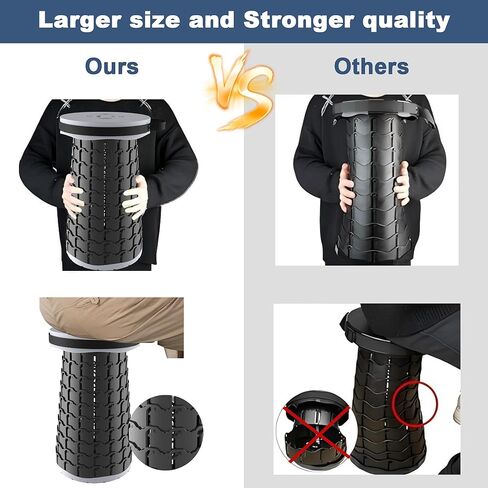 2025 Upgraded XXL Collapsible Stool with Cushion 20.4", 200Kg Max Weight, Wider & Taller Pop Up Seat, Heavy Duty Portable Retractable Folding Stool or Travel Foot Rest, Gift for Camping & Outdoors in Kuwait