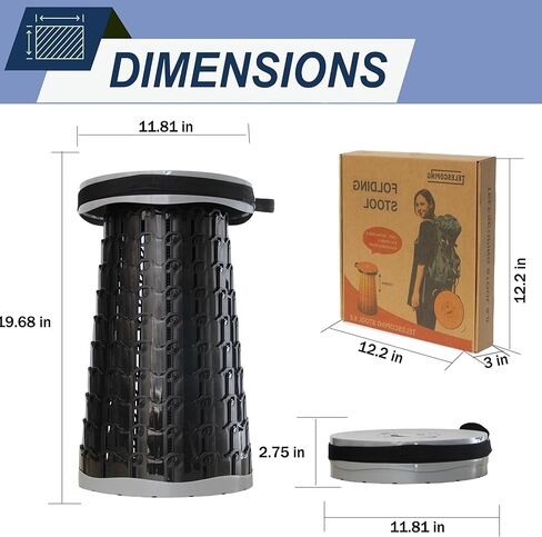 2025 Upgraded XXL Collapsible Stool with Cushion 20.4", 200Kg Max Weight, Wider & Taller Pop Up Seat, Heavy Duty Portable Retractable Folding Stool or Travel Foot Rest, Gift for Camping & Outdoors in Kuwait