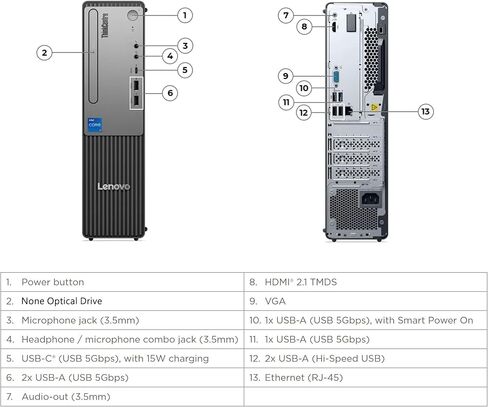 Lenovo Thinkcentre Neo 30S Gen 5 SFF Computer ، 10-Core Intel Core I7-13620H ، 64GB DDR5 ، 4TB SSD ، HDMI + VGA ، WI-FI ، RJ-45 ، USB-C ، لوحة المفاتيح السلكية ، Windows 11 Pro in Saudi Arabia
