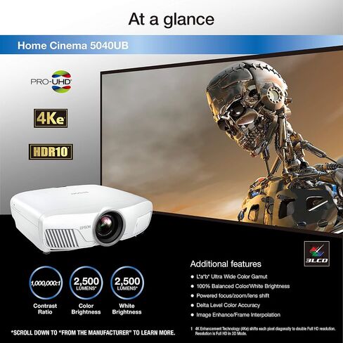 Epson Home Cinema 5040UB 3LCD Home Theater Projector with 4K Enhancement, HDR10, 100% Balanced Color and White Brightness, Ultra Wide DCI-P3 Color Gamut and UltraBlack Contrast in Saudi Arabia