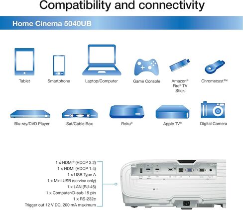 Epson Home Cinema 5040UB 3LCD Home Theater Projector with 4K Enhancement, HDR10, 100% Balanced Color and White Brightness, Ultra Wide DCI-P3 Color Gamut and UltraBlack Contrast in Saudi Arabia