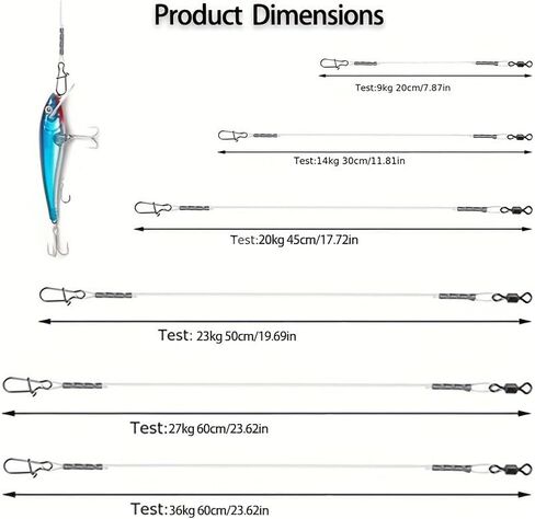 Pack of 20 Fishing Leader Line with Swivels and Fluorocarbon Leader Set for Freshwater Saltwater Fluorocarbon Fishing Dropshipping in Saudi Arabia