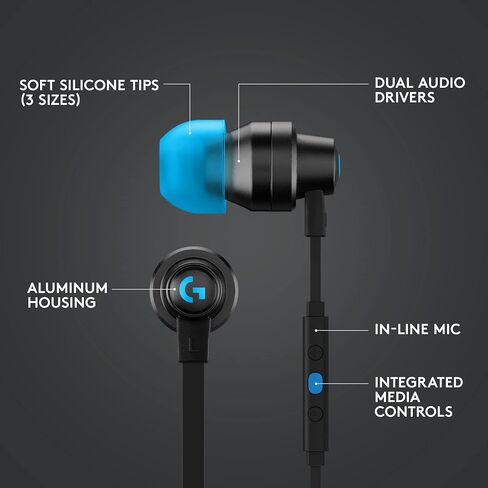 Logitech G333 Gaming Earphones with Dual Audio Drivers, in-line mic and Volume Control, Compatible with PC/PS/Xbox/Nintendo/Mobile with 3.5mm Aux or USB-C Port - Black in Saudi Arabia