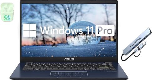 ASUS 14" FHD Laptop Computer, 4-Core Intel Pentium, Windows 11 Pro with Microsoft Office Lifetime Suite, 4GB RAM 576GB Storage (256GB SSD + 256GB Docking Station +64GB eMMC), PLUSERA Earphones, Black in Saudi Arabia