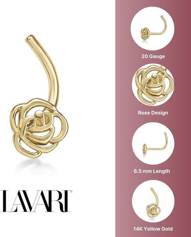 Lavari Jewelers 20 Gauge Curved Screw Nose Ring in 14k Yellow Gold Unisex Stud Nose Ring Hypoallergenic Nostril Piercing Jewelry 20G Body Piercing in Saudi Arabia