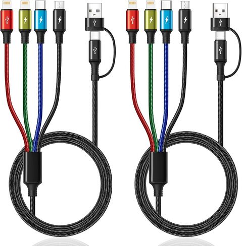 6 in 1 Multi Charging Cable, USBA/C Universal Charging Cords, 2 Pack 10Ft in Kuwait