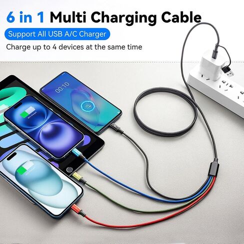 6 in 1 Multi Charging Cable, USBA/C Universal Charging Cords, 2 Pack 10Ft in Kuwait