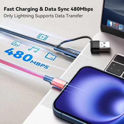 6 in 1 Multi Charging Cable, USBA/C Universal Charging Cords, 2 Pack 10Ft in Kuwait