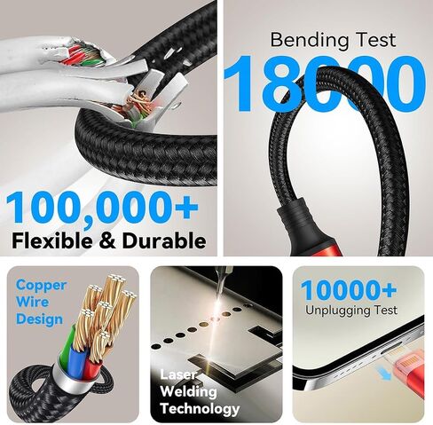 6 in 1 Multi Charging Cable, USBA/C Universal Charging Cords, 2 Pack 10Ft in Kuwait