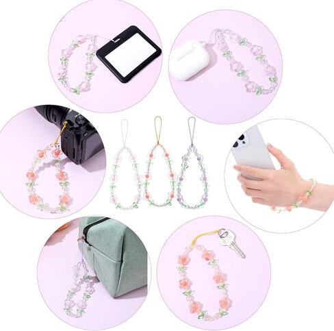 3 PCS زهرة الهاتف سحر زهرة جمالية الحبل الحبل حزام معصم هدية سحر مفتاح ، سحر معصم الكاميرا الملونة Y2K سحر الهاتف المحمول للنساء للمرأة الهدايا in Saudi Arabia