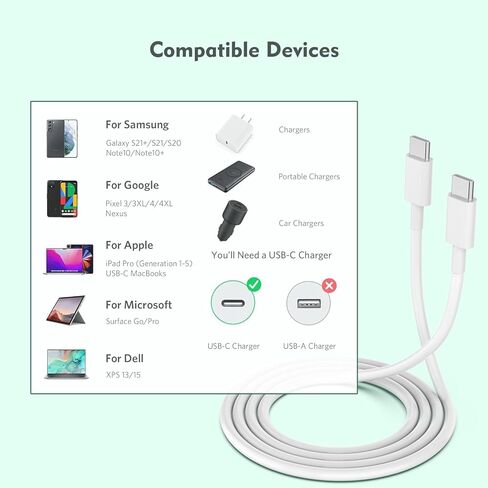 USB C to USB C Cable 60W 6 FT USB Type C Fast Charging Cable for i-Phone 16/16 Plus/16 Pro Max/15/15 Plus/15 Pro Max, Mac-Book Pro, iPad Pro Air in Saudi Arabia