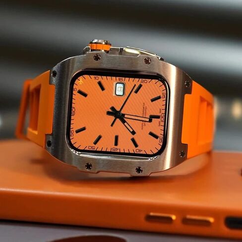 44 45 مم مجموعة تعديل فاخرة مجموعة لسلسلة Apple Watch Series 8 7 علبة سليكون للمعاد in Kuwait