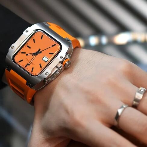 44 45 مم مجموعة تعديل فاخرة مجموعة لسلسلة Apple Watch Series 8 7 علبة سليكون للمعاد in Kuwait