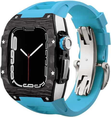 حالة ألياف الكربون الحزام الفاخر لـ Apple Watch 8 7 45 ملم تغطية الفلور من طقم Mod Fluorine لـ IWatch 6 5 4 SE 44 ملم سوار in Kuwait