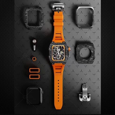 حالة ألياف الكربون الحزام الفاخر لـ Apple Watch 8 7 45 ملم تغطية الفلور من طقم Mod Fluorine لـ IWatch 6 5 4 SE 44 ملم سوار in Kuwait