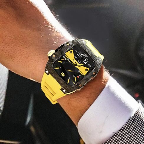 حالة ألياف الكربون الحزام الفاخر لـ Apple Watch 8 7 45 ملم تغطية الفلور من طقم Mod Fluorine لـ IWatch 6 5 4 SE 44 ملم سوار in Kuwait