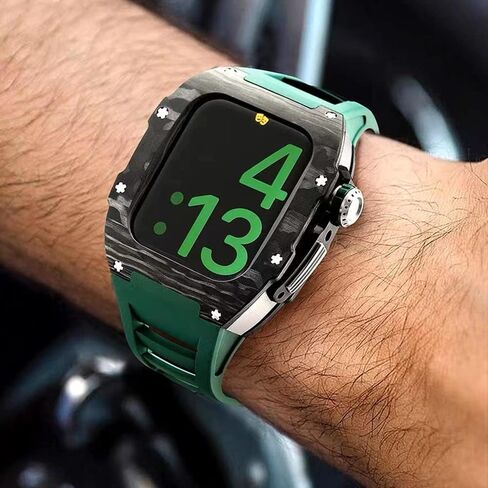 حالة ألياف الكربون الحزام الفاخر لـ Apple Watch 8 7 45 ملم تغطية الفلور من طقم Mod Fluorine لـ IWatch 6 5 4 SE 44 ملم سوار in Kuwait