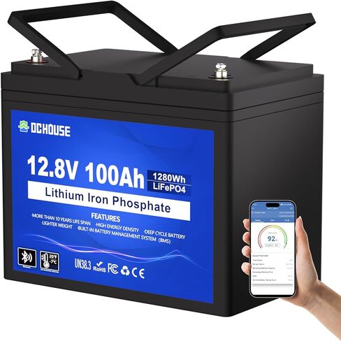 DC House 12v 100ah LifePo4 Lithium Battery ، Bluetooth & Low Temp Cut-Off ، مجموعة 31 ليثيوم بطارية ، ما يصل إلى 15000 دورة ، 100A BMS ، مثالي لمحركات التصيد ، البحرية ، القارب ، القارب in Kuwait