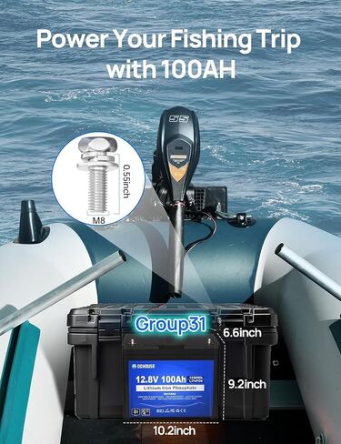DC House 12v 100ah LifePo4 Lithium Battery ، Bluetooth & Low Temp Cut-Off ، مجموعة 31 ليثيوم بطارية ، ما يصل إلى 15000 دورة ، 100A BMS ، مثالي لمحركات التصيد ، البحرية ، القارب ، القارب in Kuwait