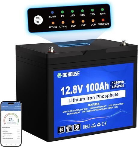 DC House 12v 100ah LifePo4 Lithium Battery ، Bluetooth & Low Temp Cut-Off ، مجموعة 31 ليثيوم بطارية ، ما يصل إلى 15000 دورة ، 100A BMS ، مثالي لمحركات التصيد ، البحرية ، القارب ، القارب in Saudi Arabia