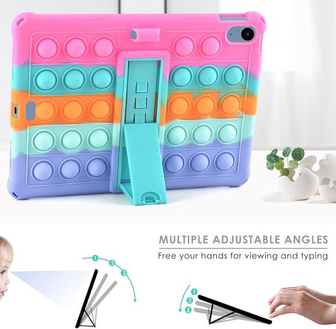 DETUOSI Silicone Case Compatible with iPad (A16) 11th Generation 11 Inch 2025, for iPad 10th Gen 10.9" Soft Case with Shoulder Strap & Stylus Pen, Multi-Viewing Angles, Dazzling Pink in Saudi Arabia