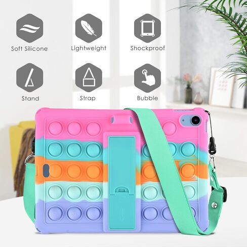 DETUOSI Silicone Case Compatible with iPad (A16) 11th Generation 11 Inch 2025, for iPad 10th Gen 10.9" Soft Case with Shoulder Strap & Stylus Pen, Multi-Viewing Angles, Dazzling Pink in Saudi Arabia