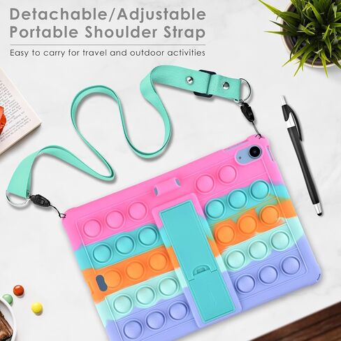 DETUOSI Silicone Case Compatible with iPad (A16) 11th Generation 11 Inch 2025, for iPad 10th Gen 10.9" Soft Case with Shoulder Strap & Stylus Pen, Multi-Viewing Angles, Dazzling Pink in Saudi Arabia