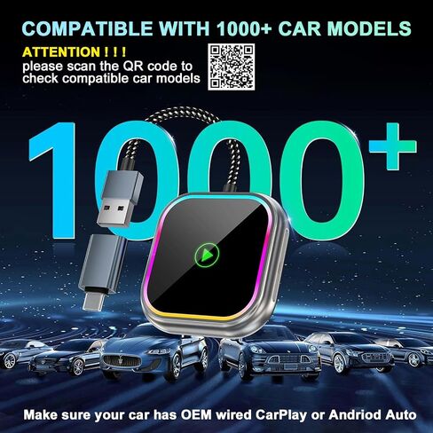 2025 محول CarPlay اللاسلكي 2-في 1 لـ iPhone & Android Auto ، يحولون سلكية إلى carplay اللاسلكية ، محول carplay متوافق مع 800+ طرازات سيارة (2016+) ، iPhone iOS 10+ & Android أجهزة in Saudi Arabia