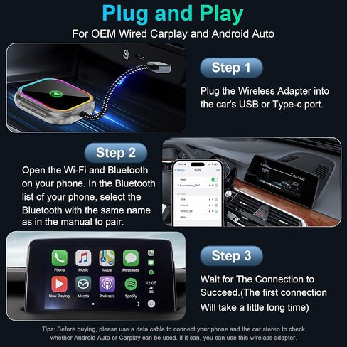 2025 محول CarPlay اللاسلكي 2-في 1 لـ iPhone & Android Auto ، يحولون سلكية إلى carplay اللاسلكية ، محول carplay متوافق مع 800+ طرازات سيارة (2016+) ، iPhone iOS 10+ & Android أجهزة in Saudi Arabia