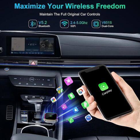 2025 محول CarPlay اللاسلكي 2-في 1 لـ iPhone & Android Auto ، يحولون سلكية إلى carplay اللاسلكية ، محول carplay متوافق مع 800+ طرازات سيارة (2016+) ، iPhone iOS 10+ & Android أجهزة in Saudi Arabia