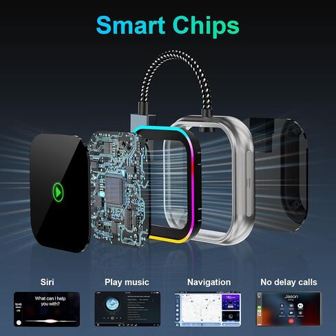 2025 محول CarPlay اللاسلكي 2-في 1 لـ iPhone & Android Auto ، يحولون سلكية إلى carplay اللاسلكية ، محول carplay متوافق مع 800+ طرازات سيارة (2016+) ، iPhone iOS 10+ & Android أجهزة in Saudi Arabia