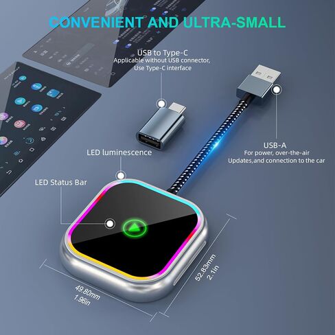 2025 محول CarPlay اللاسلكي 2-في 1 لـ iPhone & Android Auto ، يحولون سلكية إلى carplay اللاسلكية ، محول carplay متوافق مع 800+ طرازات سيارة (2016+) ، iPhone iOS 10+ & Android أجهزة in Saudi Arabia