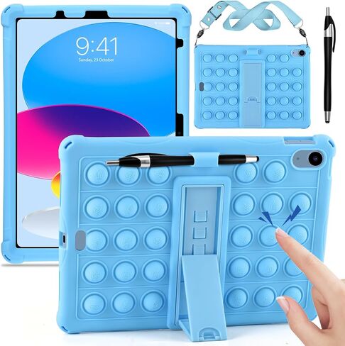 DETUOSI Silicone Case Compatible with iPad (A16) 11th Generation 11 Inch 2025, for iPad 10th Gen 10.9" Soft Case with Shoulder Strap & Stylus Pen, Multi-Viewing Angles, Dazzling Pink in Saudi Arabia