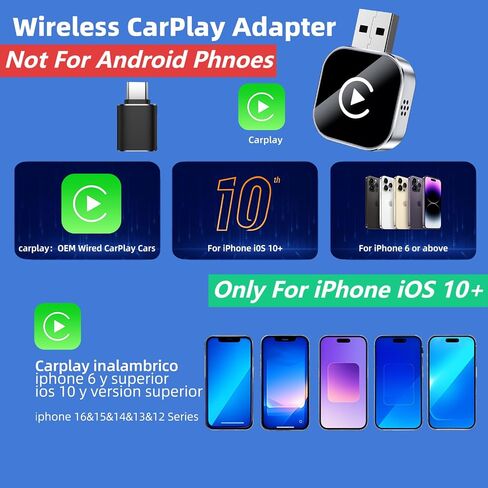 محول CarPlay اللاسلكي لـ iPhone ، قم بتحويل سلكية إلى محول CarPlay اللاسلكي ، وحجم صغير مع كابل التمديد USB و USB-C/Type-C ، والتحكم المستقر في السيارة ولا تأخير (فقط لأجهزة iPhone) in Kuwait