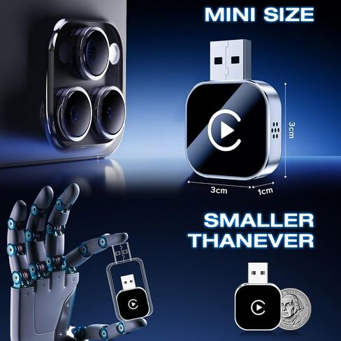محول CarPlay اللاسلكي لـ iPhone ، قم بتحويل سلكية إلى محول CarPlay اللاسلكي ، وحجم صغير مع كابل التمديد USB و USB-C/Type-C ، والتحكم المستقر في السيارة ولا تأخير (فقط لأجهزة iPhone) in Kuwait