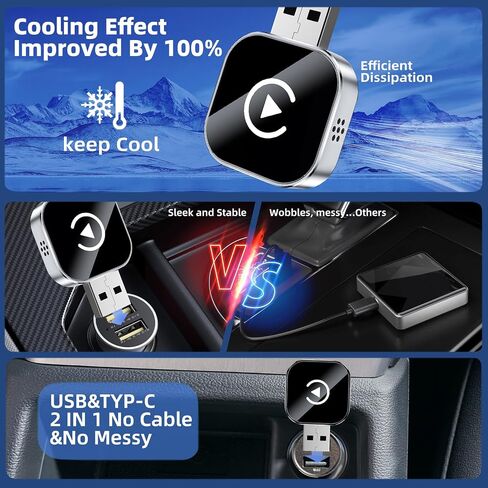 محول CarPlay اللاسلكي لـ iPhone ، قم بتحويل سلكية إلى محول CarPlay اللاسلكي ، وحجم صغير مع كابل التمديد USB و USB-C/Type-C ، والتحكم المستقر في السيارة ولا تأخير (فقط لأجهزة iPhone) in Kuwait