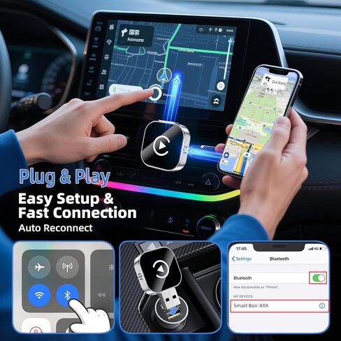 محول CarPlay اللاسلكي لـ iPhone ، قم بتحويل سلكية إلى محول CarPlay اللاسلكي ، وحجم صغير مع كابل التمديد USB و USB-C/Type-C ، والتحكم المستقر في السيارة ولا تأخير (فقط لأجهزة iPhone) in Kuwait