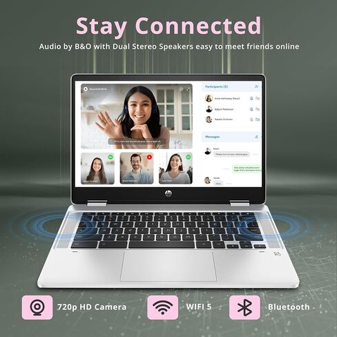 HP Chromebook X360 2-in-1 Laptop, 14" HD Touchscreen, Intel Celeron N4500, 4GB DDR4, 64GB eMMC, Intel UHD Graphics, 720P Webcam, Wi-Fi, Long Battery Life, Chrome OS, Silver (Renewed) in Saudi Arabia