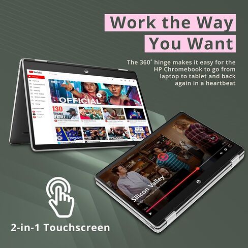 HP Chromebook X360 2-in-1 Laptop, 14" HD Touchscreen, Intel Celeron N4500, 4GB DDR4, 64GB eMMC, Intel UHD Graphics, 720P Webcam, Wi-Fi, Long Battery Life, Chrome OS, Silver (Renewed) in Saudi Arabia