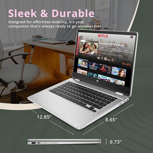 HP Chromebook X360 2-in-1 Laptop, 14" HD Touchscreen, Intel Celeron N4500, 4GB DDR4, 64GB eMMC, Intel UHD Graphics, 720P Webcam, Wi-Fi, Long Battery Life, Chrome OS, Silver (Renewed) in Saudi Arabia