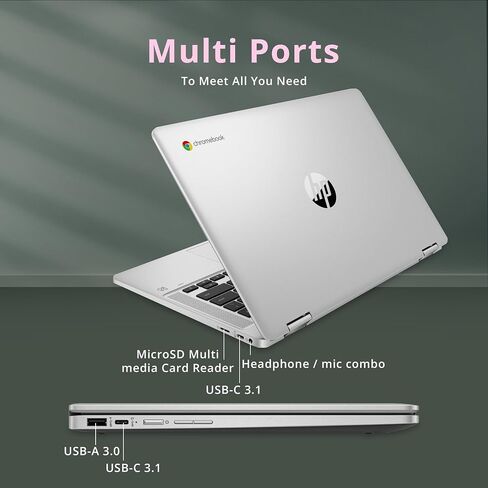 HP Chromebook X360 2-in-1 Laptop, 14" HD Touchscreen, Intel Celeron N4500, 4GB DDR4, 64GB eMMC, Intel UHD Graphics, 720P Webcam, Wi-Fi, Long Battery Life, Chrome OS, Silver (Renewed) in Saudi Arabia