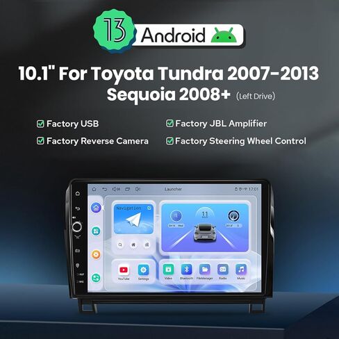 Radio Joying Car Radio to Toyota Tundra 2007-2013 & Toyota Sequoia 2008-2018 Android 13 Car Stereo 10.1 "توصيل شاشة تعمل باللمس واللعب مع Carplay & Android Auto و SWC و AM/FM Radio (JY-TT167N4) in Kuwait