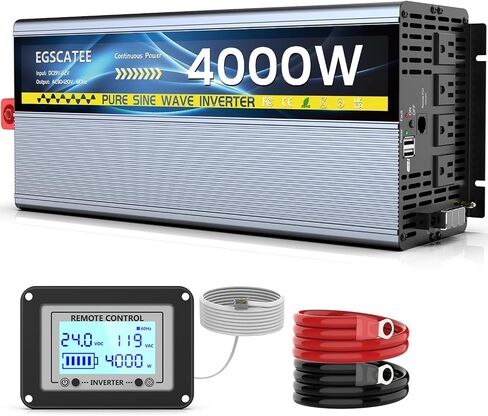 24V 3000W محول الموجة الجيبية النقية 24V DC إلى 110 فولت/120V AC مع منافذ 4AC ، 5V/3.4A USB ، التحكم عن بُعد مع شاشة على الشاشة ، عاكس الطاقة الشمسية خارج الشبكة للشاحنة ، المنزل ، المركبات ، RV in Kuwait