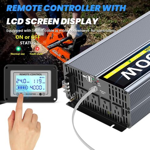 24V 3000W محول الموجة الجيبية النقية 24V DC إلى 110 فولت/120V AC مع منافذ 4AC ، 5V/3.4A USB ، التحكم عن بُعد مع شاشة على الشاشة ، عاكس الطاقة الشمسية خارج الشبكة للشاحنة ، المنزل ، المركبات ، RV in Kuwait