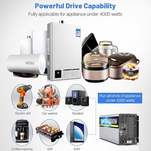 24V 3000W محول الموجة الجيبية النقية 24V DC إلى 110 فولت/120V AC مع منافذ 4AC ، 5V/3.4A USB ، التحكم عن بُعد مع شاشة على الشاشة ، عاكس الطاقة الشمسية خارج الشبكة للشاحنة ، المنزل ، المركبات ، RV in Kuwait
