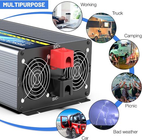 24V 3000W محول الموجة الجيبية النقية 24V DC إلى 110 فولت/120V AC مع منافذ 4AC ، 5V/3.4A USB ، التحكم عن بُعد مع شاشة على الشاشة ، عاكس الطاقة الشمسية خارج الشبكة للشاحنة ، المنزل ، المركبات ، RV in Kuwait