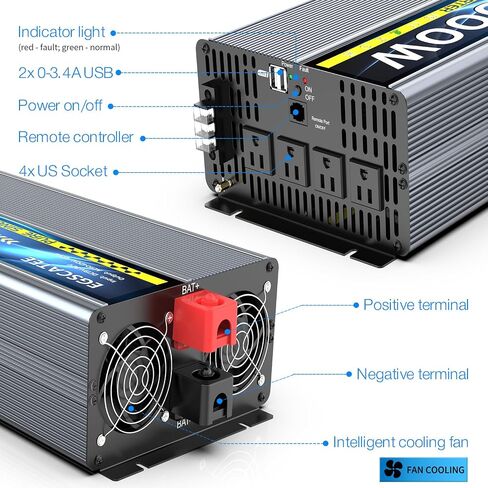 24V 3000W محول الموجة الجيبية النقية 24V DC إلى 110 فولت/120V AC مع منافذ 4AC ، 5V/3.4A USB ، التحكم عن بُعد مع شاشة على الشاشة ، عاكس الطاقة الشمسية خارج الشبكة للشاحنة ، المنزل ، المركبات ، RV in Kuwait