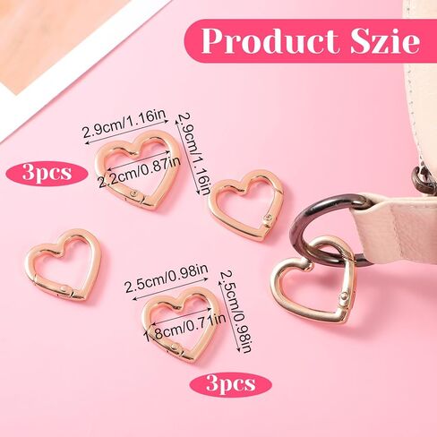 6pcs على شكل قلب carabiner carabiner شاقطة لطيفة carabiner لتعليق المخيمات على ظهره على ظهره 2 حجم Zinc key -keychain clip small in Kuwait